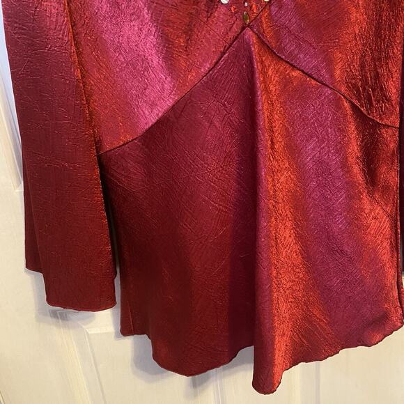 Vintage Y2K Babydoll Top Blouse Size S Red Satin V Neck Fairy Sequins Michele - Picture 7 of 9